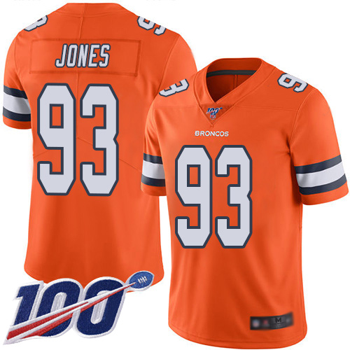 Men Denver Broncos 93 Dre Mont Jones Limited Orange Rush Vapor Untouchable 100th Season Football NFL Jersey